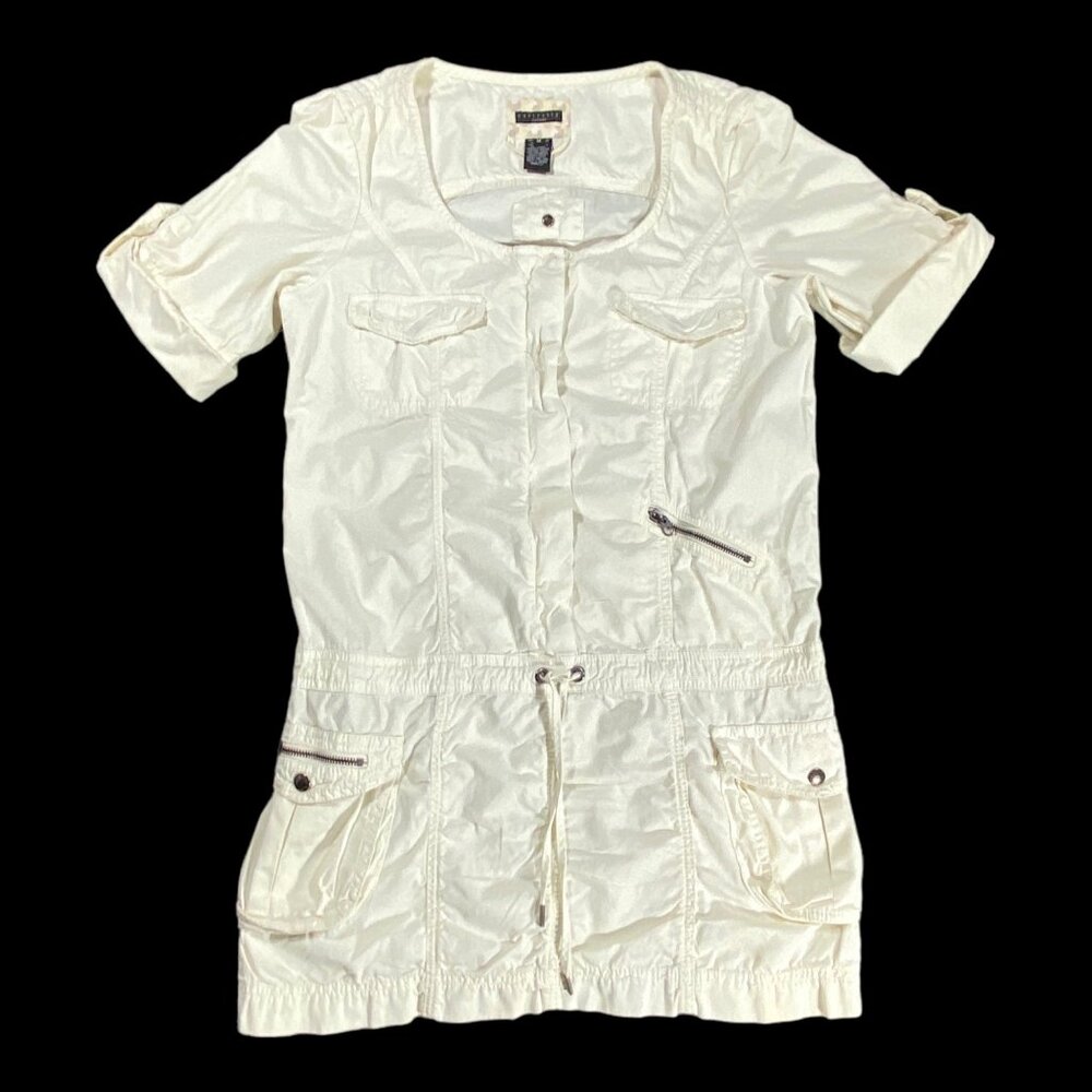 Sanctuary Anthropologie Dress Womens M Mini Cargo Pocket Short Sleeve Snap Beach